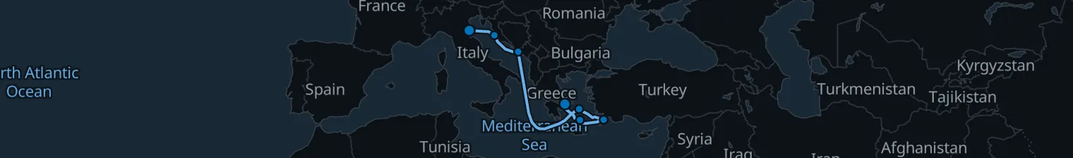 Route map of Bronze Dawn – Aegean’s Golden Thread