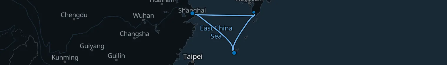 Route map of Silk & Sake – Shanghai & Kagoshima
