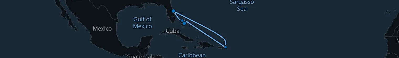Route map of Island Jewels – St Thomas & Nassau