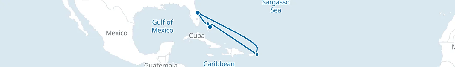 Route map of Island Jewels – St Thomas & Nassau