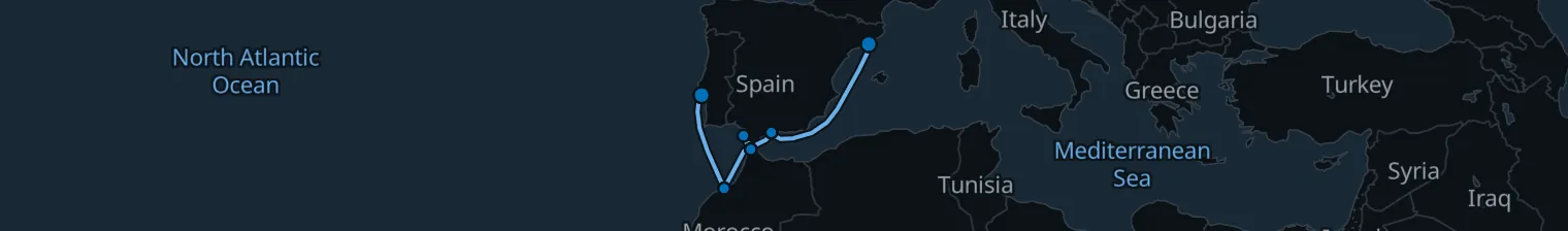 Route map of Silk Road’s Last Mile – Barcelona & Tangier
