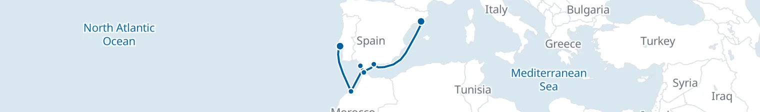 Route map of Silk Road’s Last Mile – Barcelona & Tangier