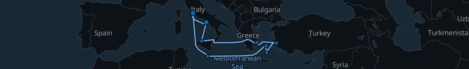 Route map of Antique Isles – Rome’s Mediterranean Ring