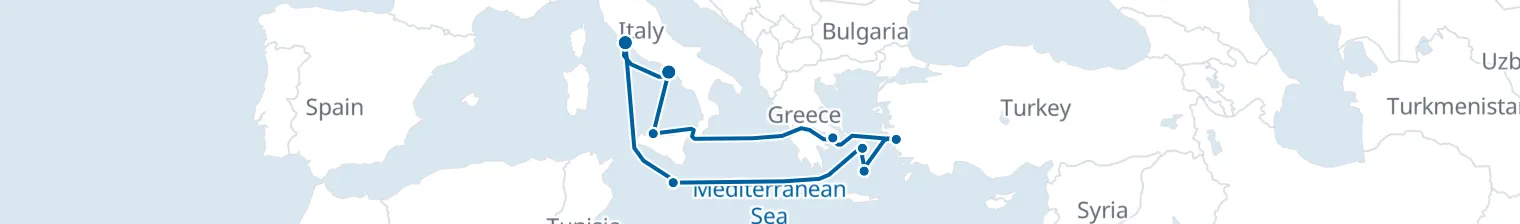 Route map of Antique Isles – Rome’s Mediterranean Ring