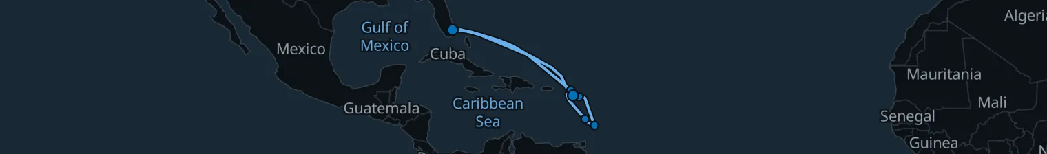 Route map of Sunset Serenade Voyage – Philipsburg & Bridgetown