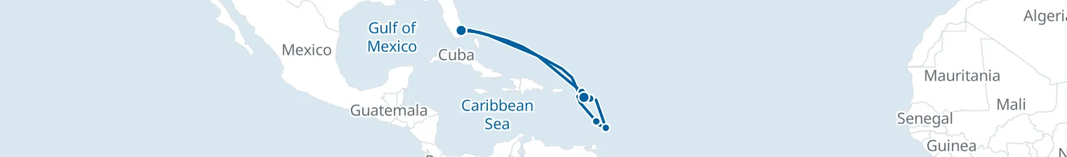 Route map of Sunset Serenade Voyage – Philipsburg & Bridgetown