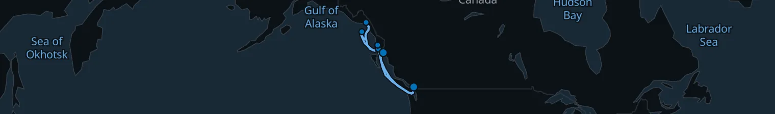 Route map of Silvertongue Fjord – Inside Passage