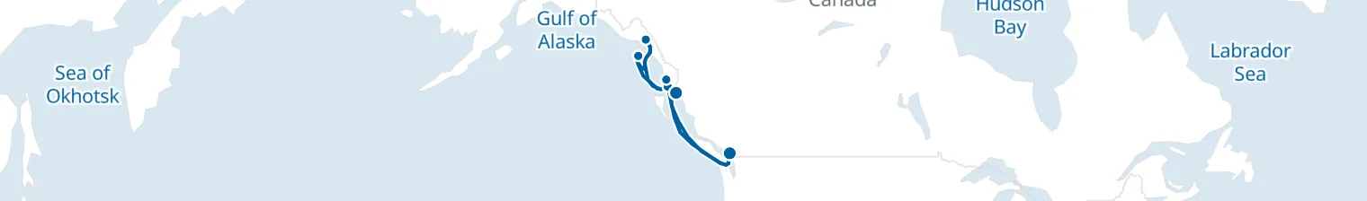 Route map of Silvertongue Fjord – Inside Passage
