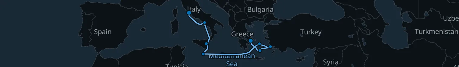 Route map of Saffron & Siren – Aegean to Rome