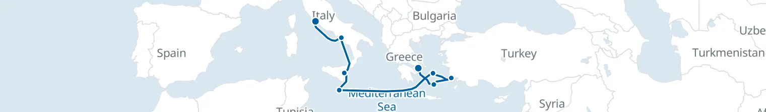 Route map of Saffron & Siren – Aegean to Rome