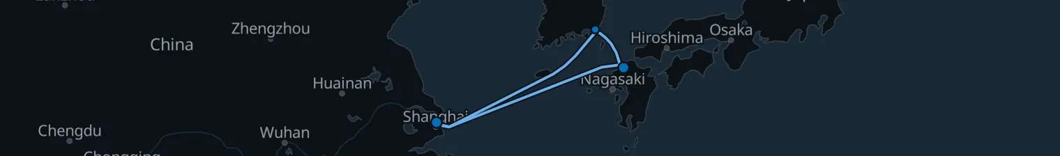 Route map of Tidepool Tide – Shanghai & Busan