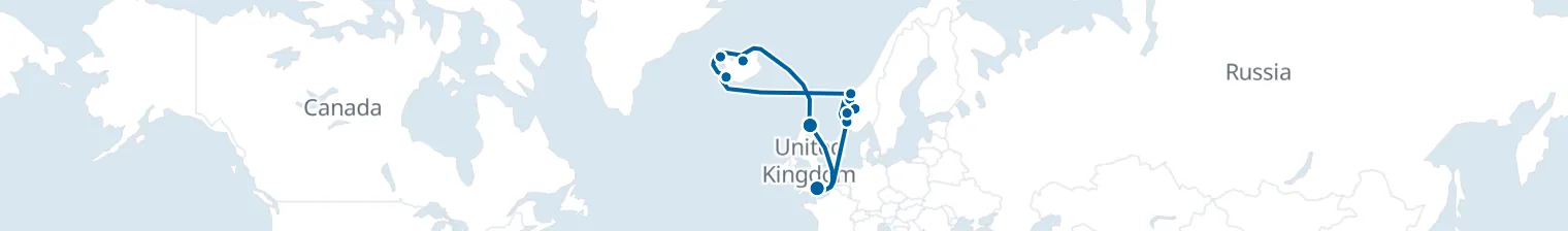 Route map of Fjord & Fire – Norway’s Wild Coast