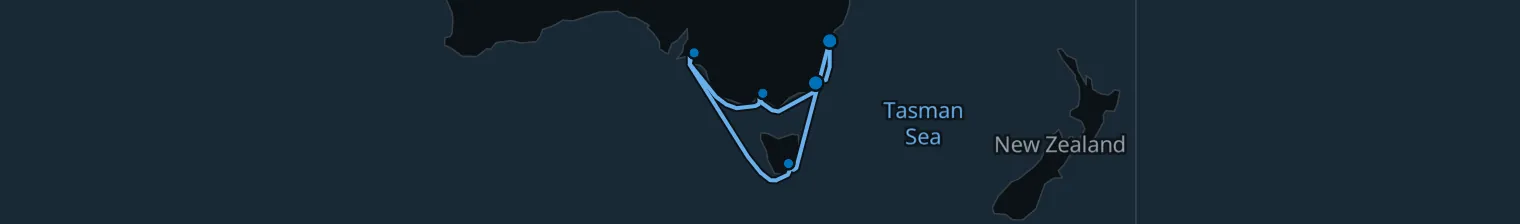 Route map of Southern Current – Sydney to Eden