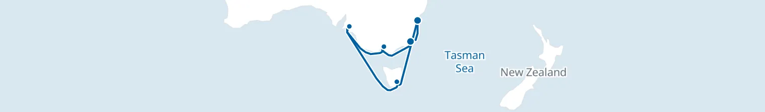 Route map of Southern Current – Sydney to Eden