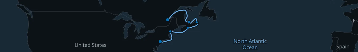 Route map of Luminescent Tides – Maritimes to Manhattan