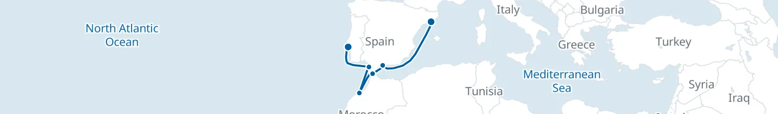 Route map of Silk & Spice Passage – Mediterranean to Morocco