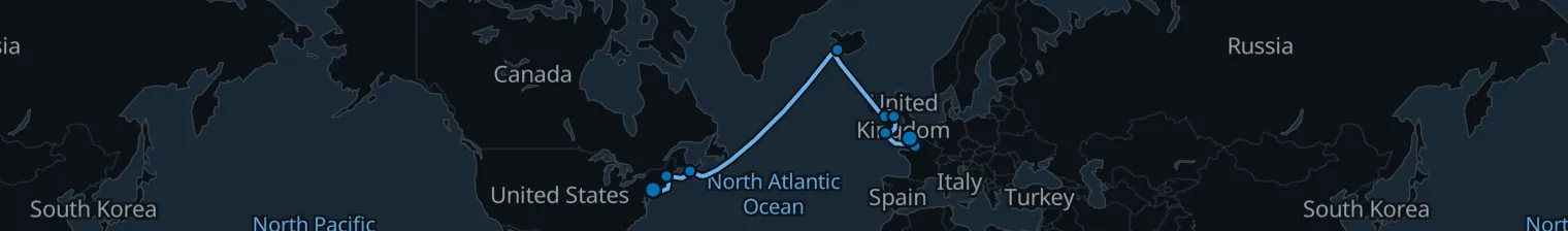Route map of Transatlantic Tide – Reykjavik & Celtic Coast