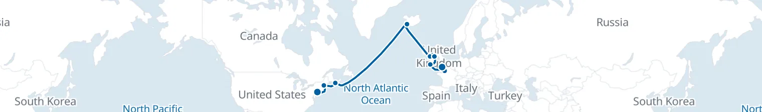 Route map of Transatlantic Tide – Reykjavik & Celtic Coast