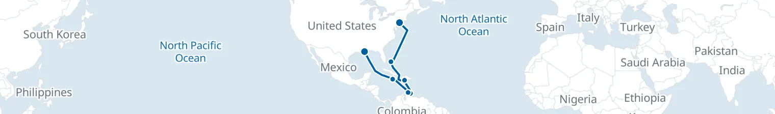 Route map of Creole to Skyline – Willemstad & Oranjestad