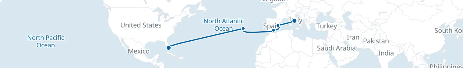 Route map of Sail to Rome’s Shadow – Azores & Valencia