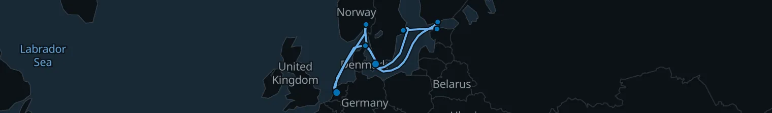 Route map of Nordic Tidewhirl – Baltic’s Hidden Fjords & Canals