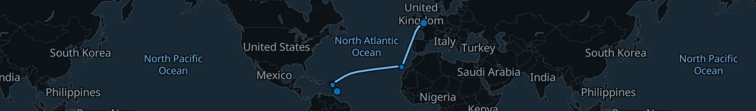 Route map of Tobago’s Tidecall – Canary’s Blaze