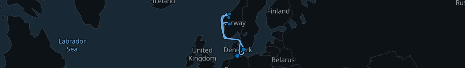 Route map of Viking Sagas – Copenhagen to Norway’s Edge