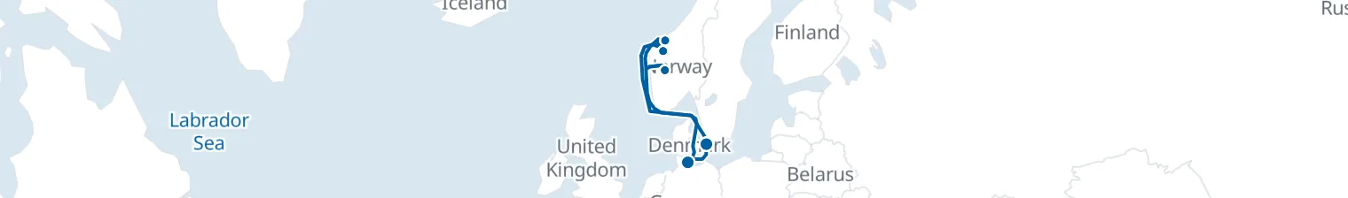 Route map of Viking Sagas – Copenhagen to Norway’s Edge