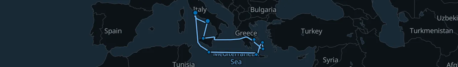 Route map of Bronze & Saffron – Malta’s Labyrinth & Greece’s Veins