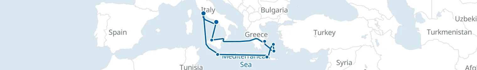 Route map of Bronze & Saffron – Malta’s Labyrinth & Greece’s Veins