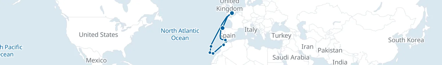 Route map of Canary Drift – Azores & Morocco