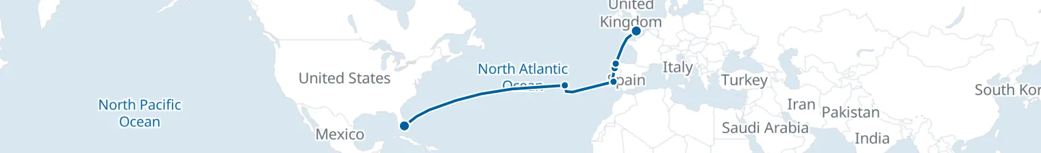 Route map of Azores to Albion – Ponta Delgada & Lisbon