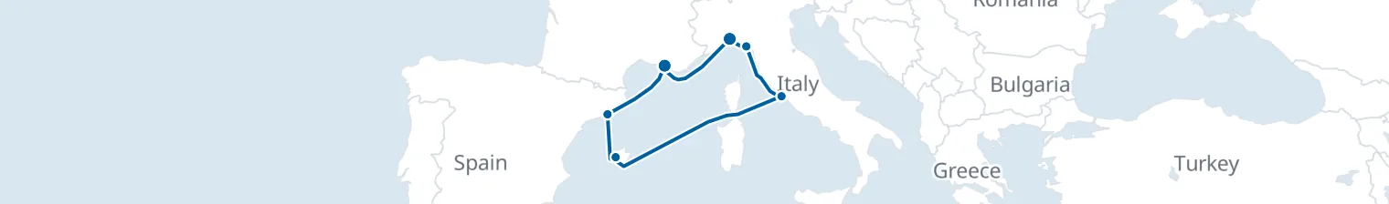 Route map of Salty Echoes – Rome Riviera & Mallorca