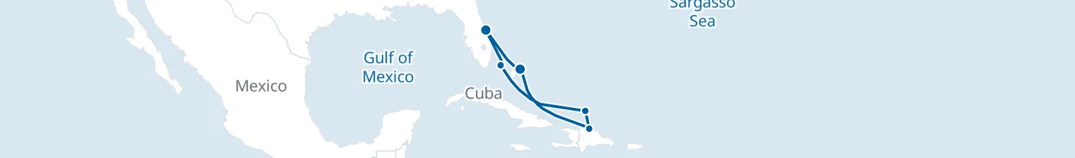 Route map of Breezy Bay Escapade – Nassau, Grand Turk & Amber Cove