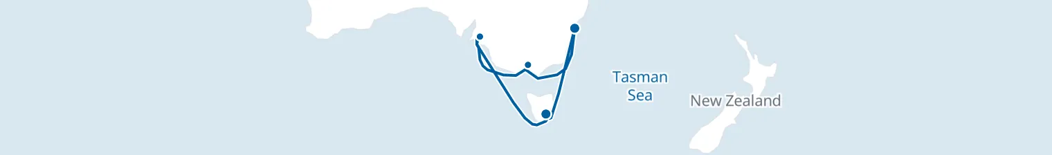 Route map of Gulag’s Gold – Sydney to Hobart