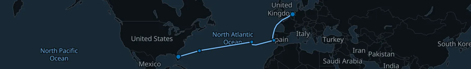 Route map of Transatlantic Tide – Bermuda & Azores