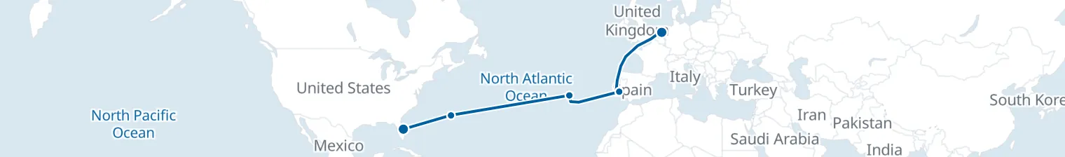 Route map of Transatlantic Tide – Bermuda & Azores