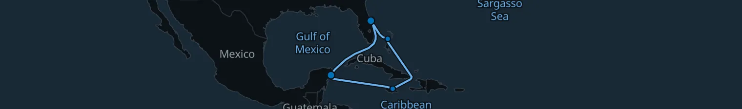 Route map of Azure Canopy – Bahamas, Jamaica & Cozumel