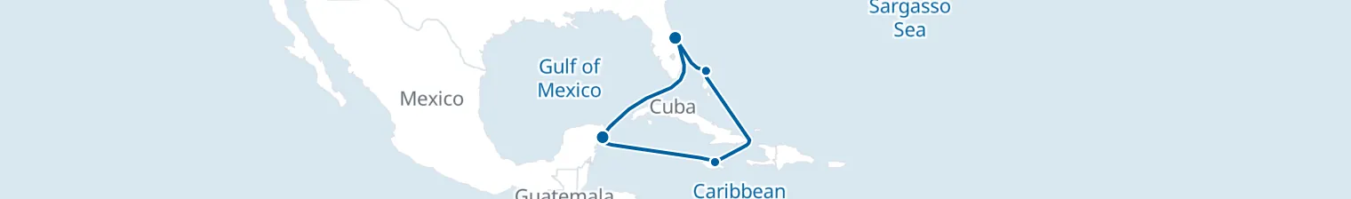 Route map of Azure Canopy – Bahamas, Jamaica & Cozumel