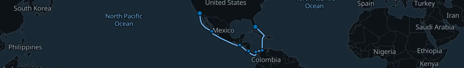 Route map of Transisthmian Thread – Panama Canal & Pacific Fire
