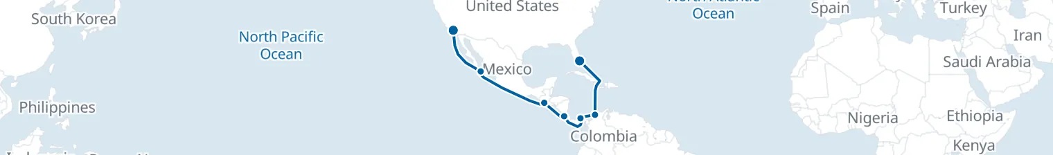 Route map of Transisthmian Thread – Panama Canal & Pacific Fire