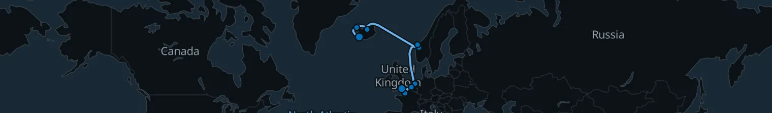 Route map of Icefire Passage – Northern Lights to Paris