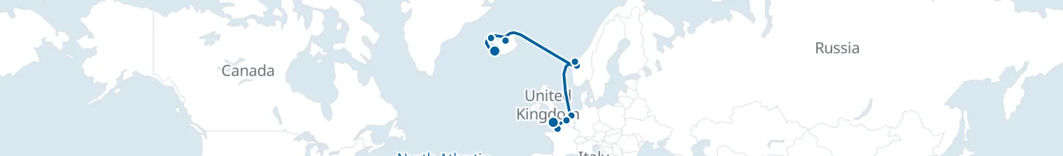 Route map of Icefire Passage – Northern Lights to Paris