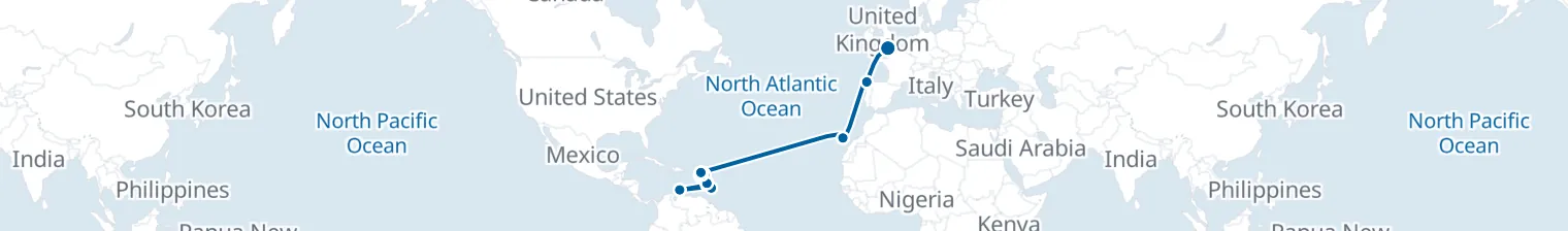 Route map of Sargasso Drift – Caribbean to Canary