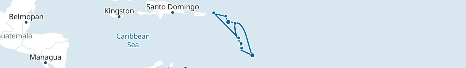Route map of Caribbean Current – Eastern Isles & Windward