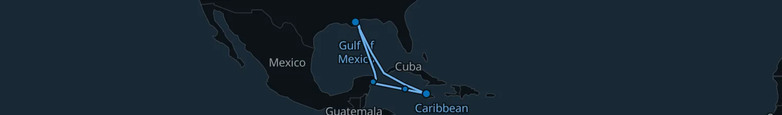 Route map of Coral Dreams – Cozumel & Grand Cayman