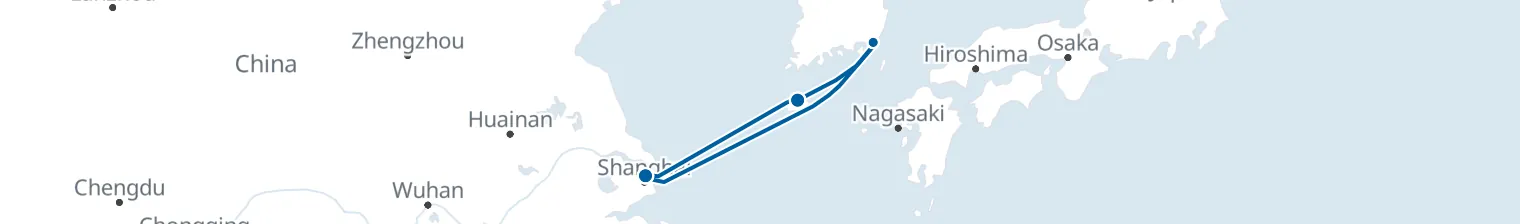 Route map of Silk & Tide – Shanghai & Jeju