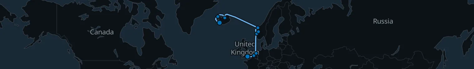 Route map of Aurora’s Tide – North Atlantic’s Edge