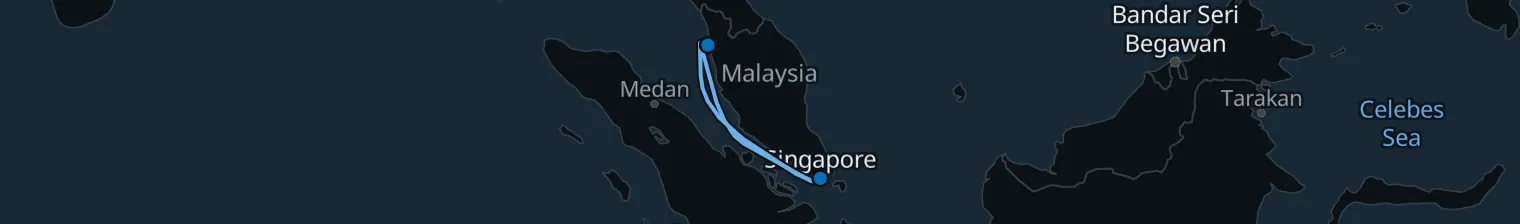 Route map of Velvet Skies – Penang from Singapore