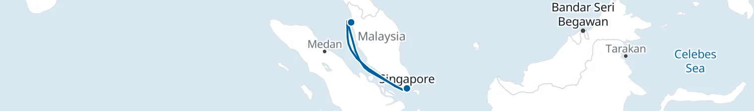 Route map of Velvet Skies – Penang from Singapore